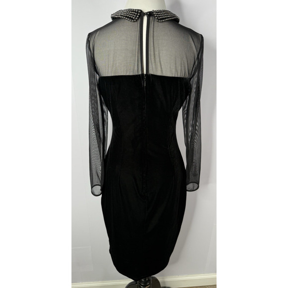 M&S Black Velvet Long Sleeve Secret Support Dress Sz US 8 Wednesday Addams Goth - Picture 4 of 13